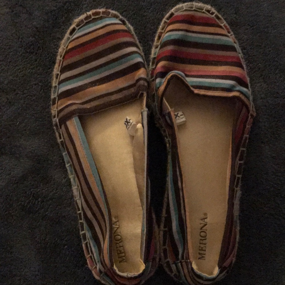 Colorful stripped slip on shoes